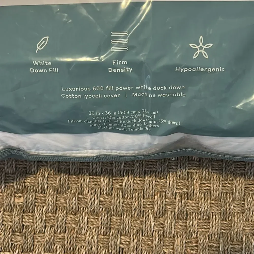 Casaluna Firm Down Bed Pillow, Luxurious 600 fill White Duck, King size, NWT